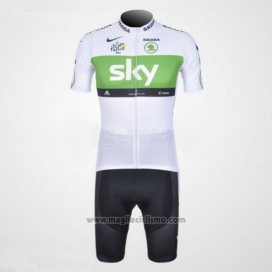 2012 Abbigliamento Ciclismo Sky Lider Bianco e Verde Manica Corta e Salopette